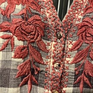 Johnny Was plaid linen Embroidered Button Down Shirt